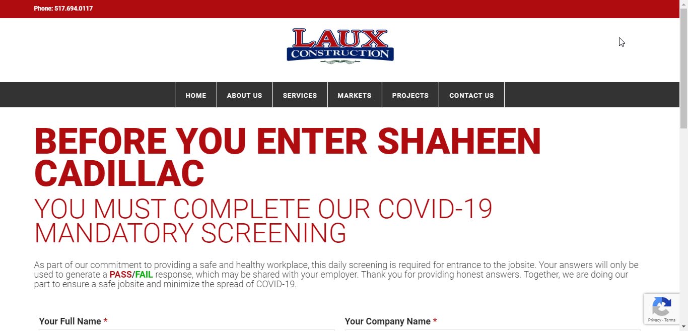 Laux Construction - COVID-19 Screening From Screenshot