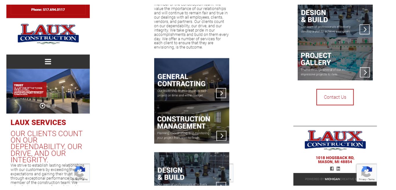 Laux Construction - Mobile Homepage Screenshot